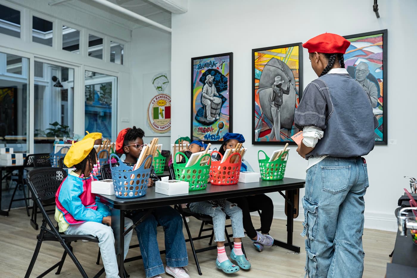 Art class underway in the Stem Room at Stem & Vine in Baltimore