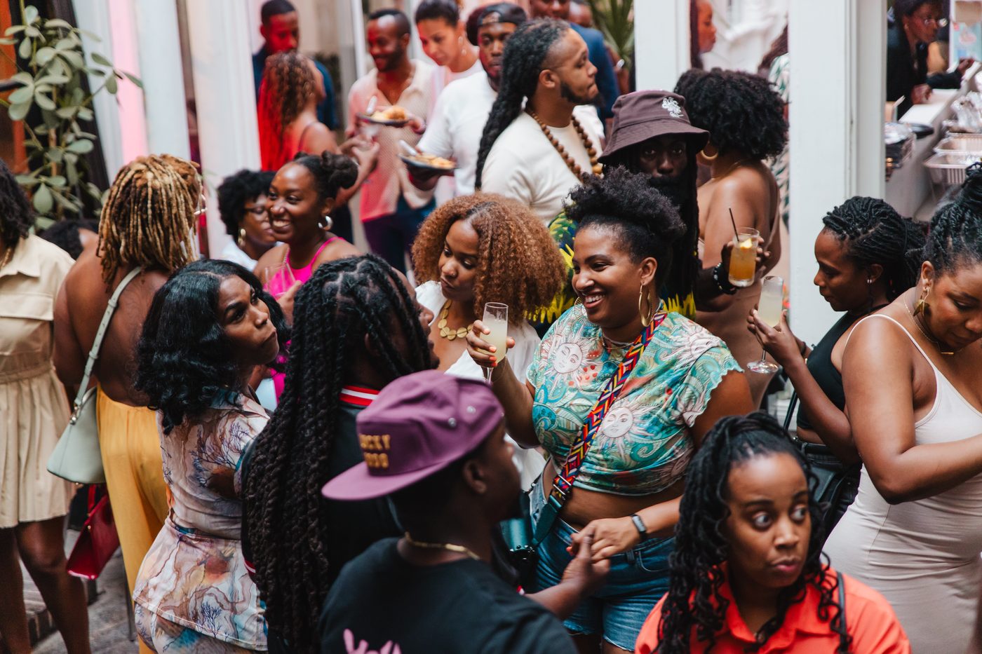 A packed dance floor during a courtyard celebration at Stem & Vine in Baltimore
