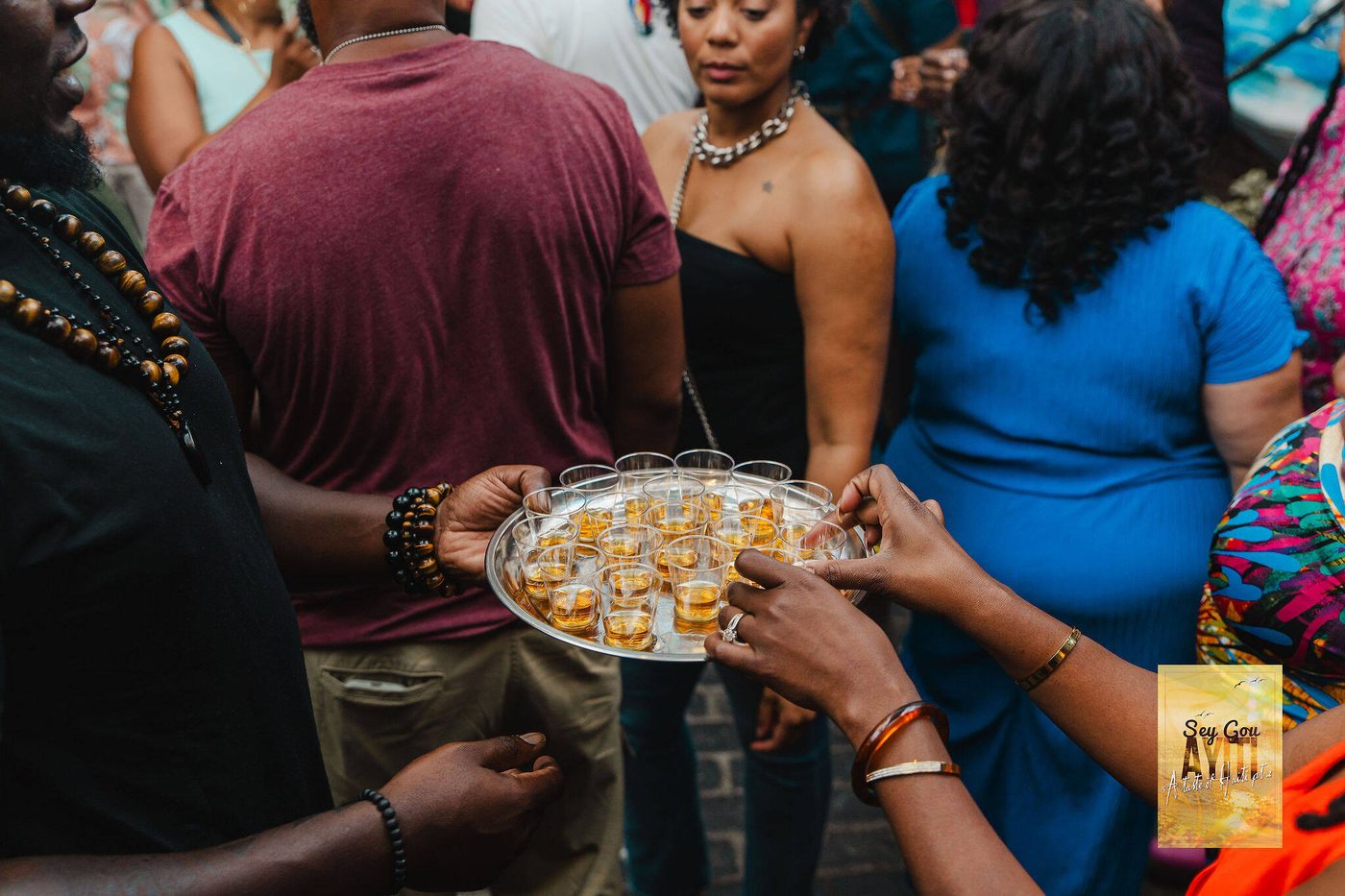 Tray of tasting pours passed to guests by the Stem & Vine bar team in Baltimore